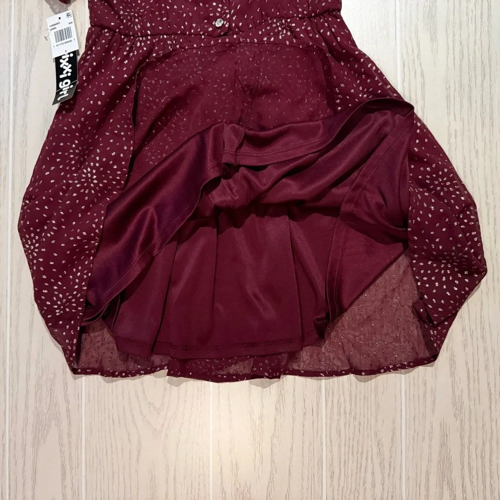 Trixxi Girl Burgundy Gold Dot Party Dress Size 8‎ Puff Sleeve Holiday NEW